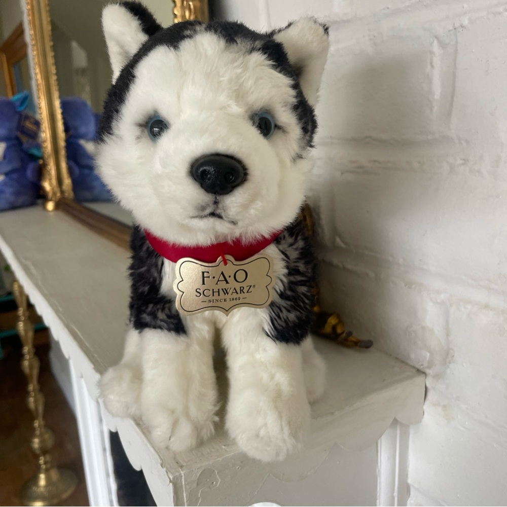 FAO Schwarz Black and White Husky Stuffed Animal